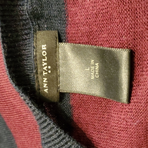 Ann Taylor Large Stripe Crewneck Cardigan - Picture 6 of 8